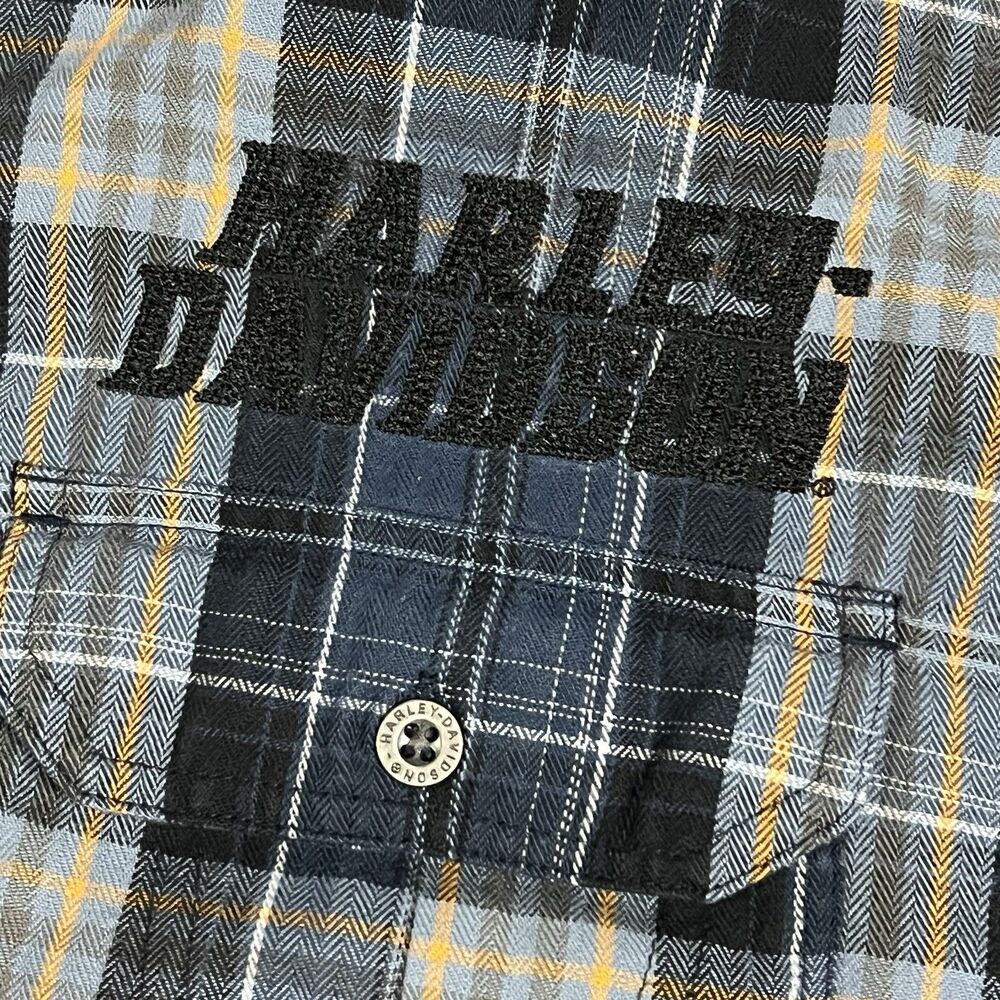 Harley Davidson Short Sleeve Metal Button Down Plaid Flannel Shop Shirt Sz Large - Picture 3 of 9